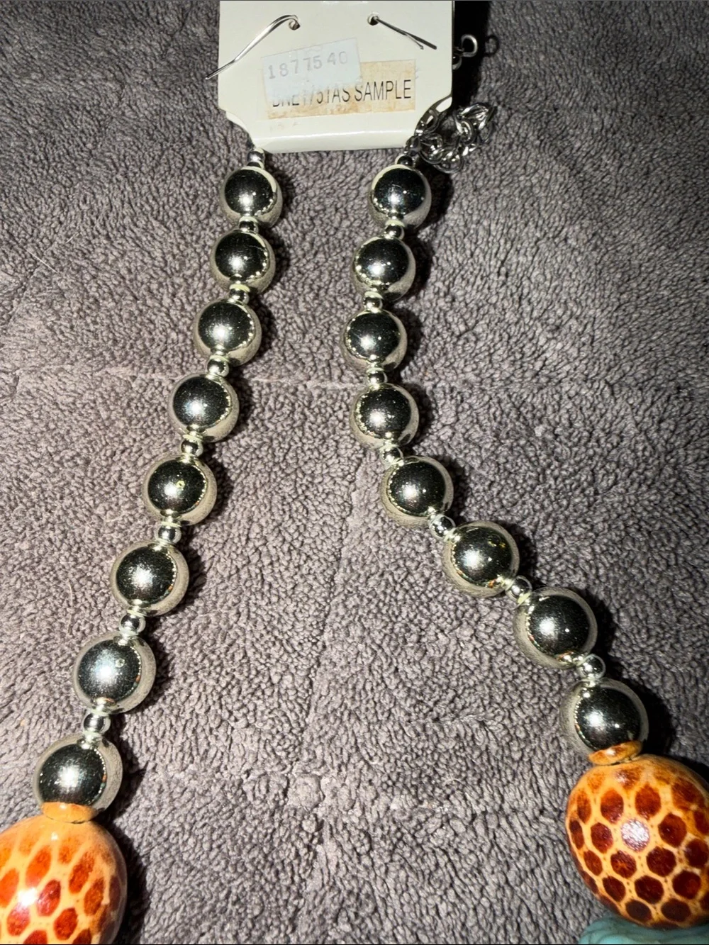 Turquoise & Orange Bead Statement Necklace and Earrings - Unbranded